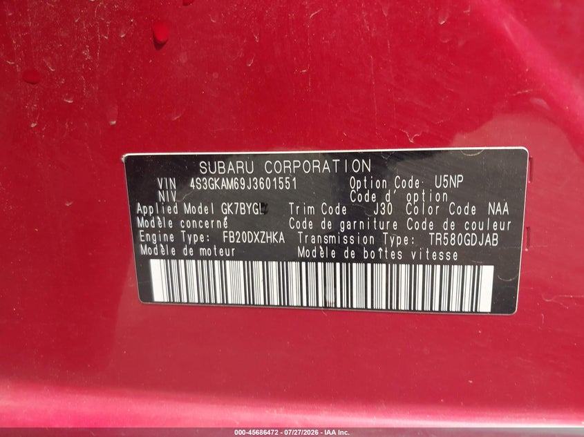 2018 SUBARU IMPREZA SEDAN 2.0L H-4 DI, DOHC, VVT, 152HP