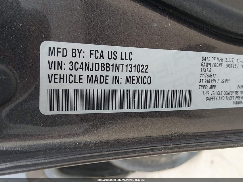 2022 Jeep Compass Latitude 4X4 VIN: 3C4NJDBB1NT131022 Lot: 45686533