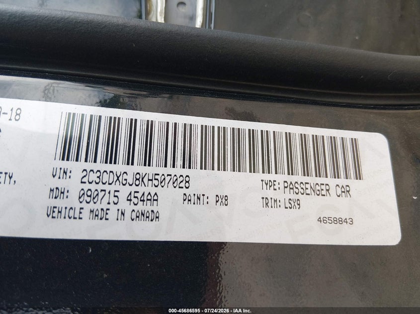 2019 DODGE CHARGER SEDAN 6.4L V-8 , 485HP