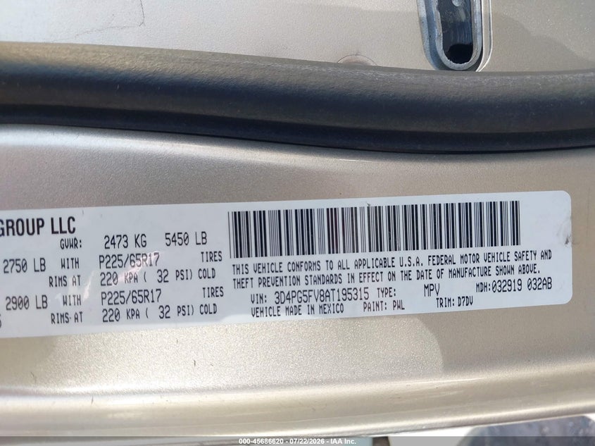 2010 Dodge Journey Sxt VIN: 3D4PG5FV8AT195315 Lot: 45686620