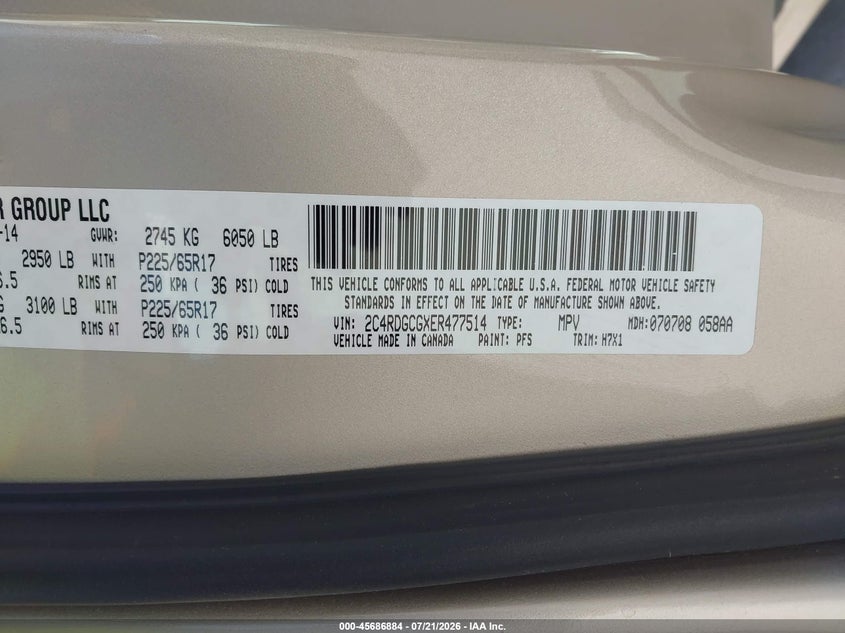 2014 Dodge Grand Caravan Sxt VIN: 2C4RDGCGXER477514 Lot: 45686884