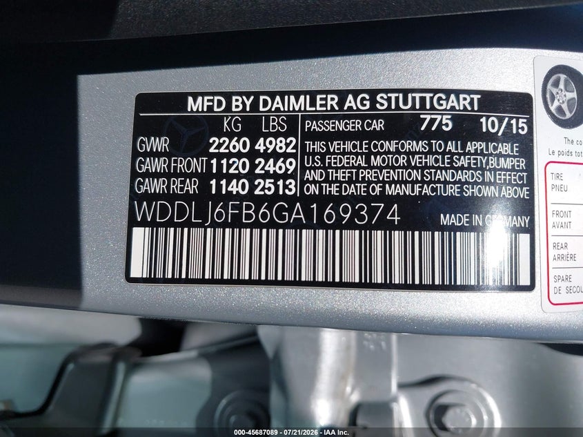 2016 Mercedes-Benz Cls 400 VIN: WDDLJ6FB6GA169374 Lot: 45687089
