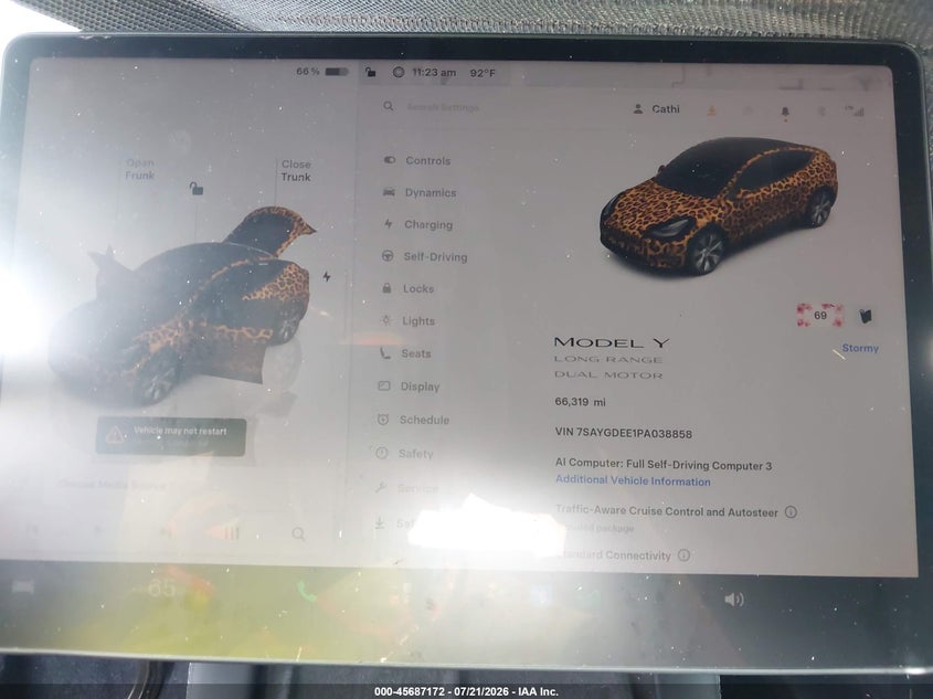 2023 Tesla Model Y Awd/Long Range Dual Motor All-Wheel Drive VIN: 7SAYGDEE1PA038858 Lot: 45687172