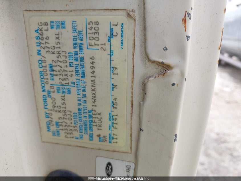 FORD F150 1989 VIN 1FTEF14NXKNA14946