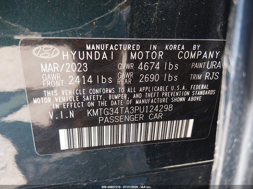 GENESIS G70 2023 VIN KMTG34TA3PU124298