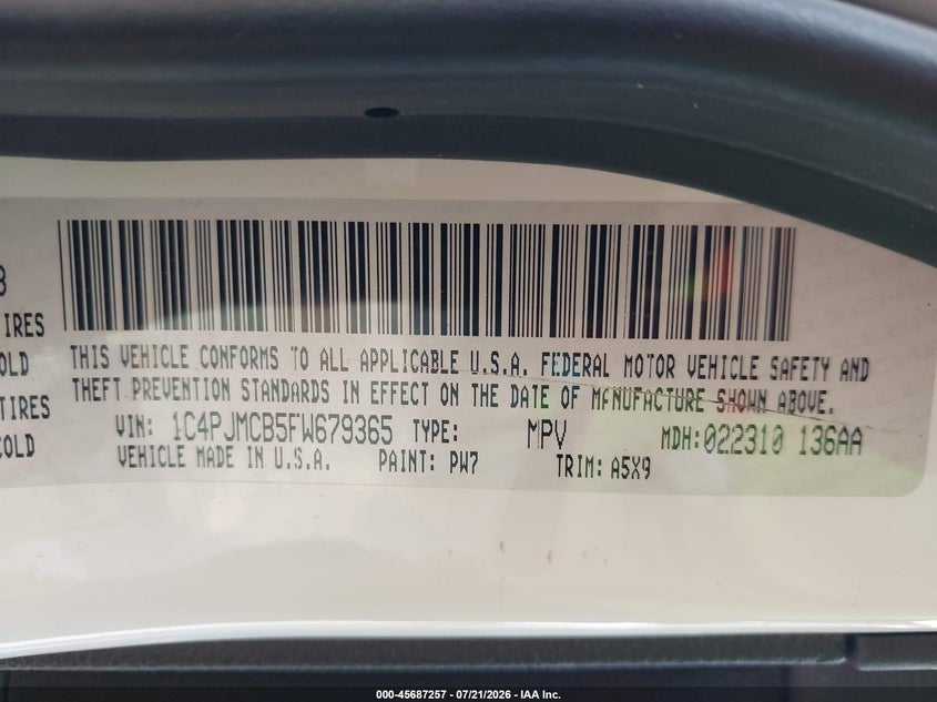 2015 Jeep Cherokee Latitude VIN: 1C4PJMCB5FW679365 Lot: 45687257