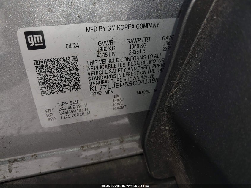 CHEVROLET TRAX 2025 VIN KL77LJEP5SC041398