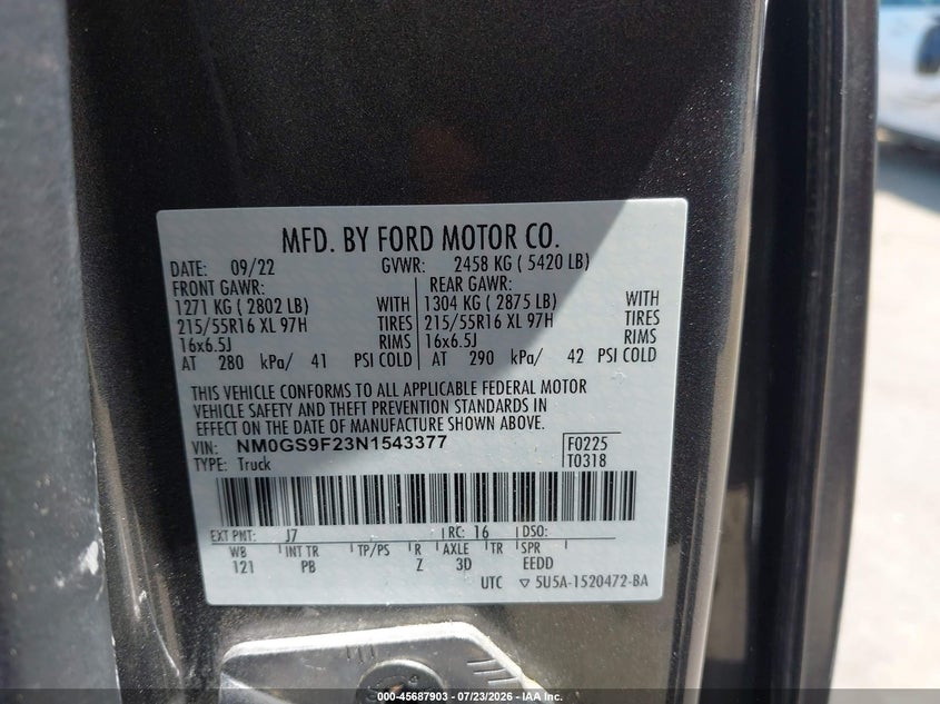 2022 FORD TRANSIT WAGON 2.0L I-4 DI, DOHC, VVT, 162HP