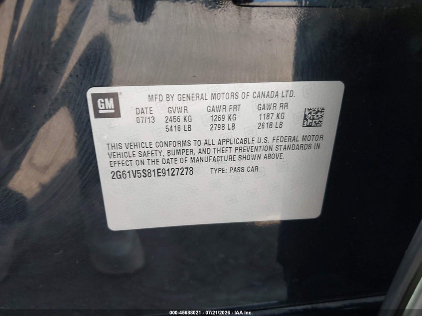 2014 Cadillac Xts Vsport Premium VIN: 2G61V5S81E9127278 Lot: 45688021