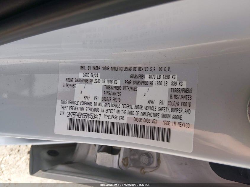 MAZDA MAZDA3 2025 VIN 3MZBPABM6SM453417