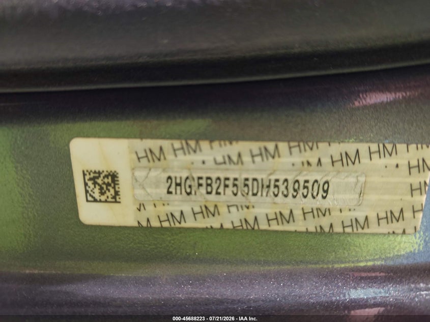 2013 Honda Civic Lx VIN: 2HGFB2F55DH539509 Lot: 45688223