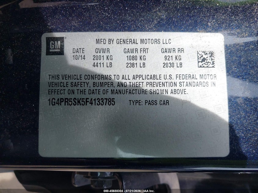 2015 Buick Verano Convenience Group VIN: 1G4PR5SK5F4133785 Lot: 45688304