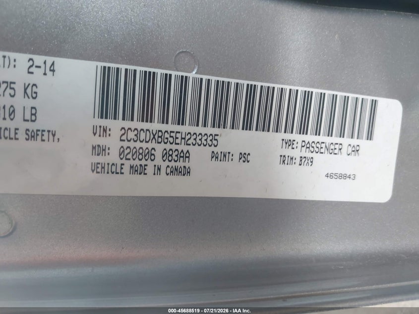 2014 Dodge Charger Se VIN: 2C3CDXBG5EH233335 Lot: 45688519