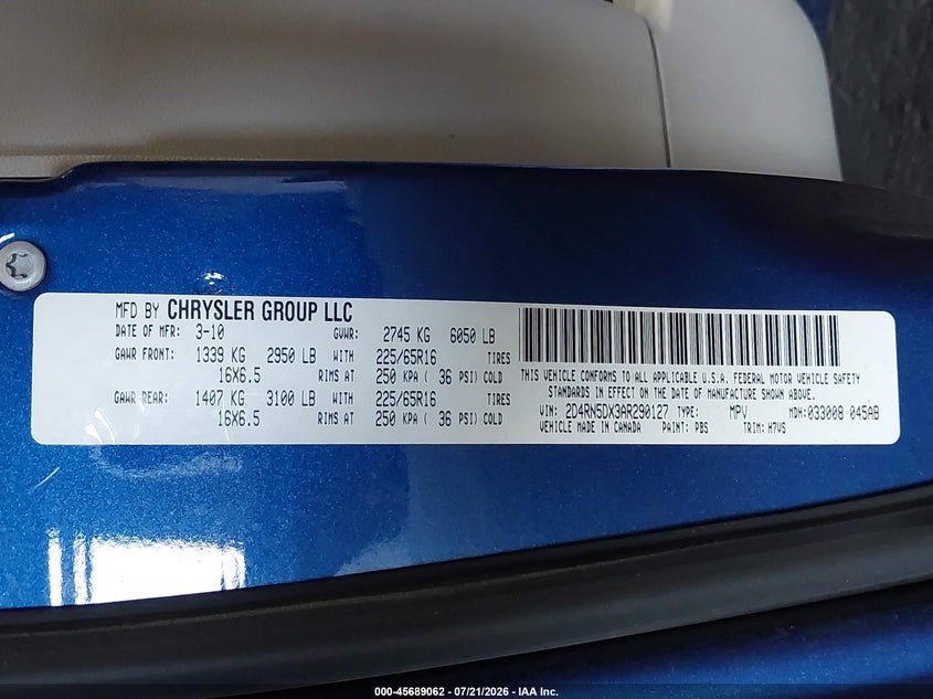 2010 Dodge Grand Caravan Sxt VIN: 2D4RN5DX3AR290127 Lot: 45689062