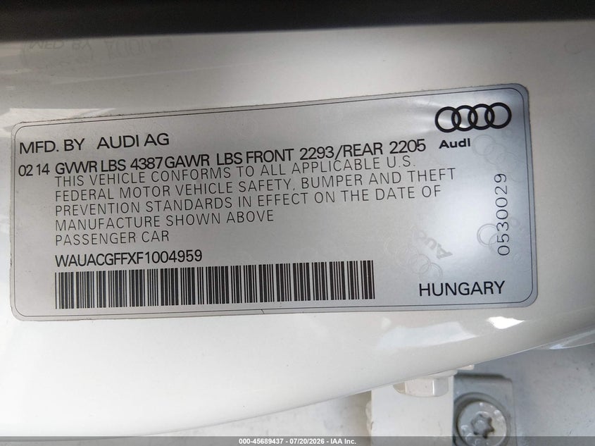 2015 Audi A3 1.8T Premium VIN: WAUACGFFXF1004959 Lot: 45689437