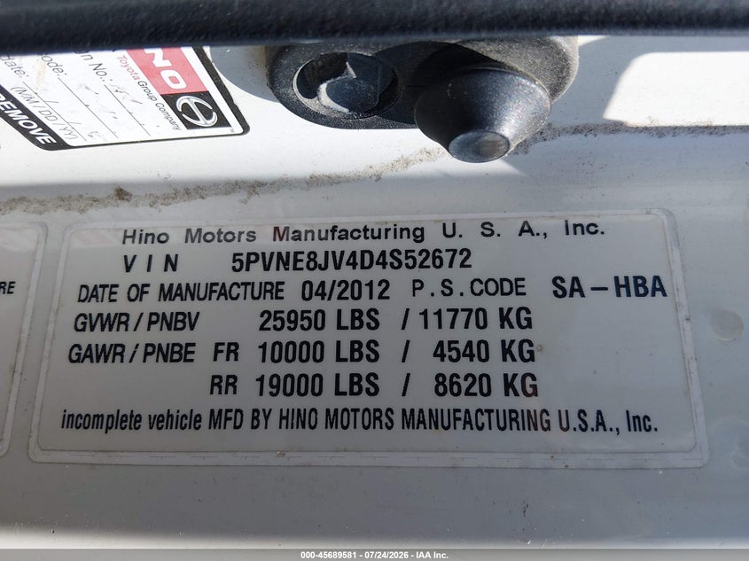 2013 HINO 258/268 auction photo 8
