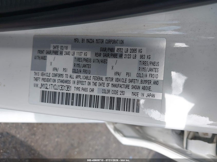 2018 Mazda Mazda6 Grand Touring VIN: JM1GL1TY0J1301361 Lot: 45689710