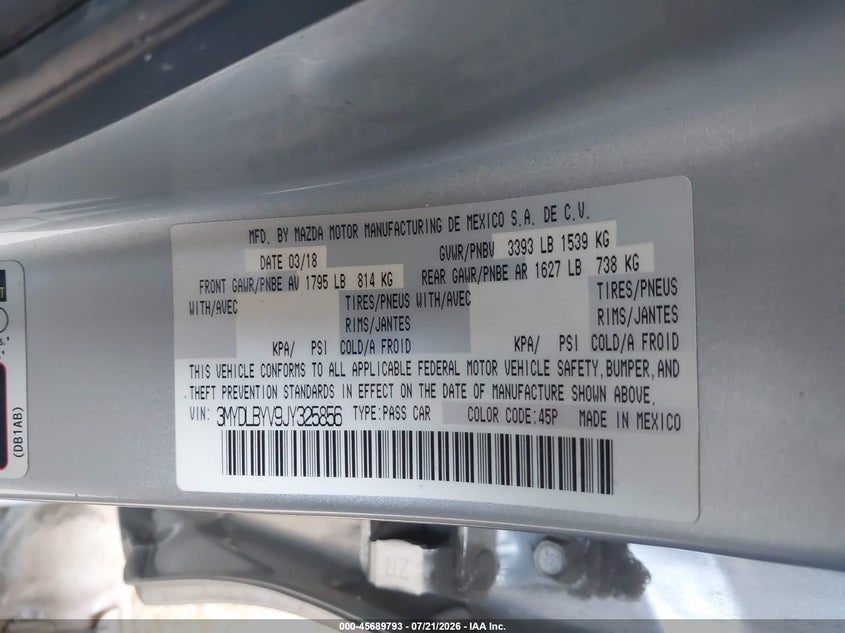 2018 Toyota Yaris Ia VIN: 3MYDLBYV9JY325856 Lot: 45689793