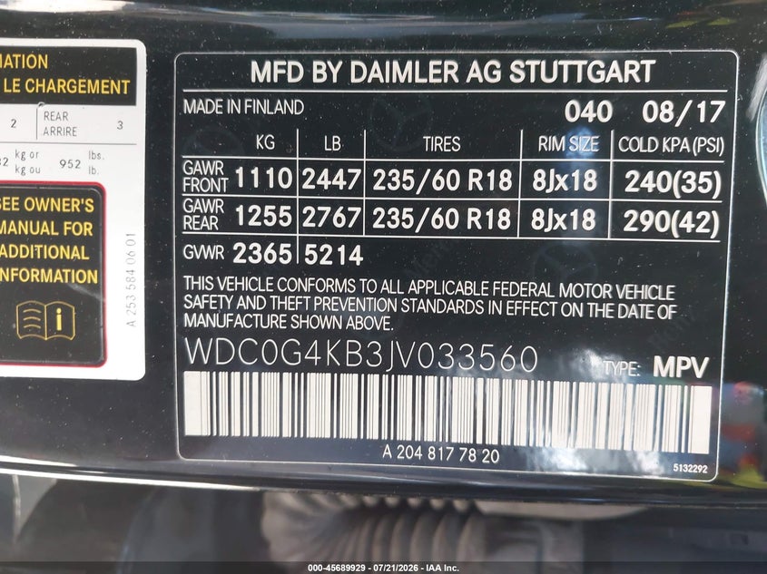 2018 Mercedes-Benz Glc 300 4Matic VIN: WDC0G4KB3JV033560 Lot: 45689929
