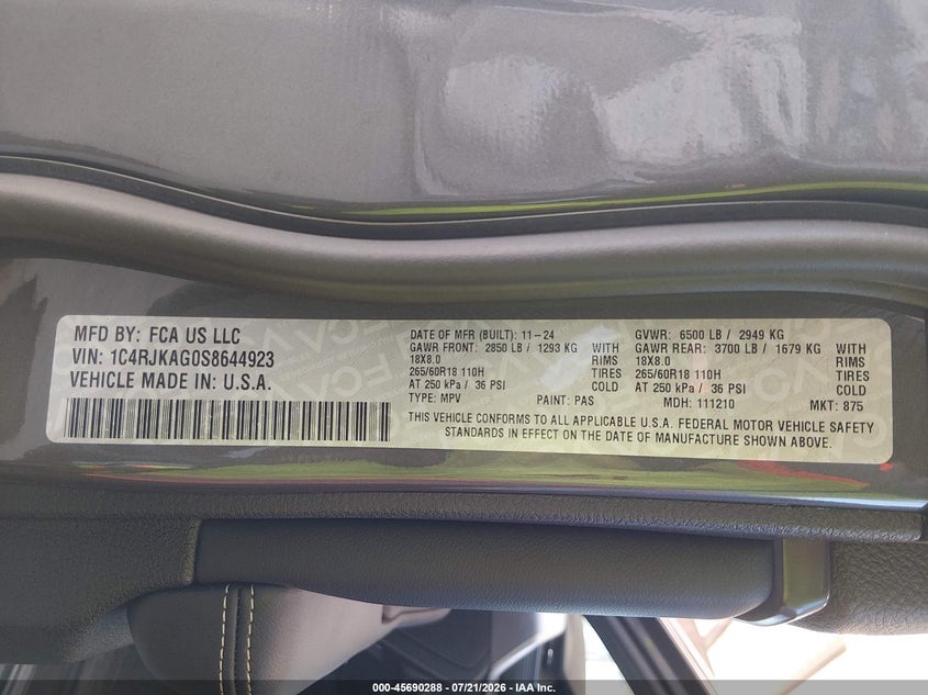 2025 Jeep Grand Cherokee L Laredo X 4X4 VIN: 1C4RJKAG0S8644923 Lot: 45690288