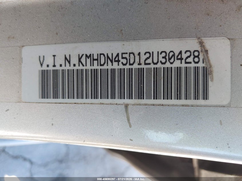 2002 Hyundai Elantra Gls VIN: KMHDN45D12U304287 Lot: 45690297