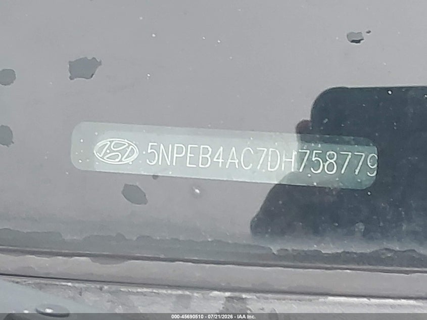 2013 Hyundai Sonata Gls VIN: 5NPEB4AC7DH758779 Lot: 45690510