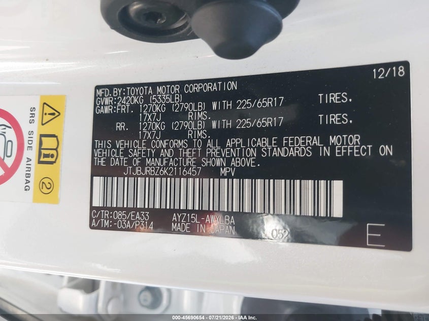 2019 Lexus Nx 300H VIN: JTJBJRBZ6K2116457 Lot: 45690654