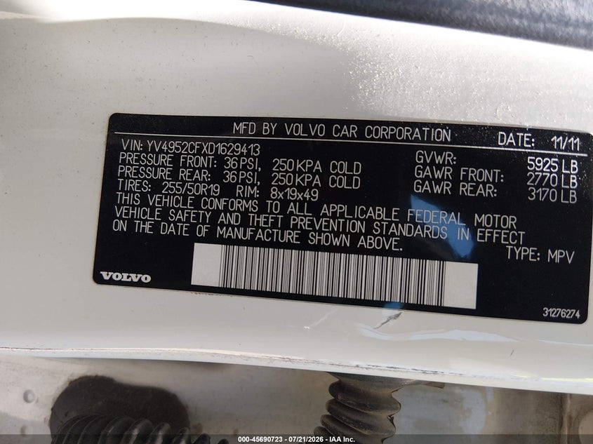 2013 Volvo Xc90 3.2 R-Design/3.2 R-Design Platinum/3.2 R-Design Premier Plus VIN: YV4952CFXD1629413 Lot: 45690723