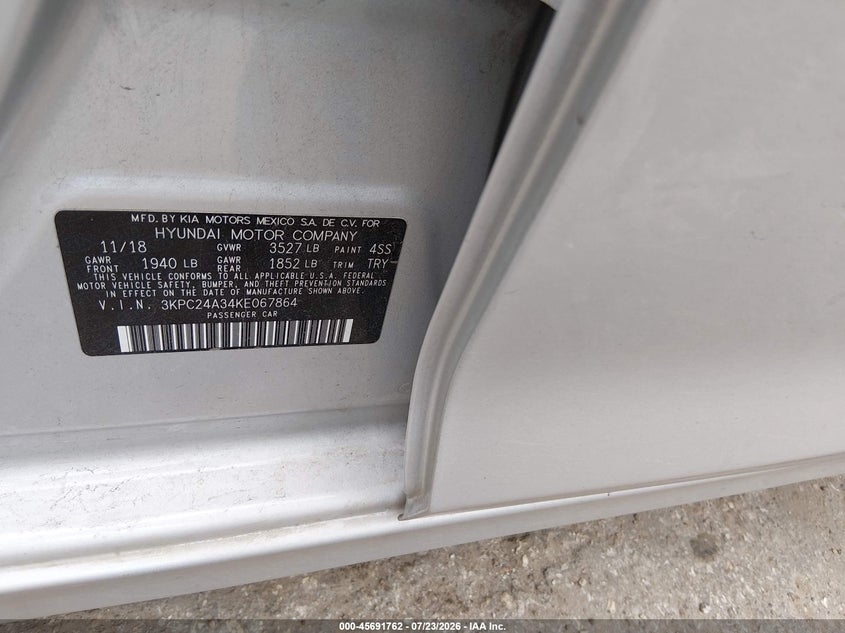 2019 HYUNDAI ACCENT SEDAN 1.6L I-4 DI, DOHC, VVT, 130HP