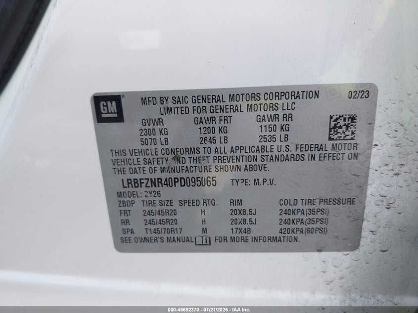 2023 Buick Envision Essence Fwd VIN: LRBFZNR40PD095065 Lot: 45692370