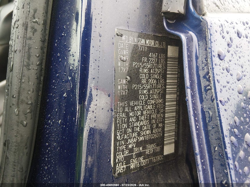 NISSAN JUKE 2011 VIN JN8AF5MV1BT026019