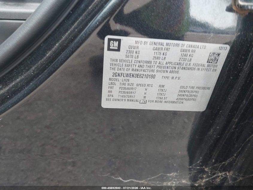 2014 GMC Terrain Sle-2 VIN: 2GKFLWEK0E6210180 Lot: 45692880