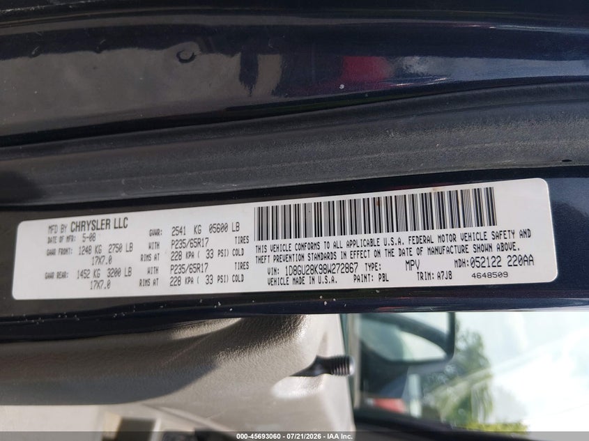 2008 Dodge Nitro Sxt VIN: 1D8GU28K98W272867 Lot: 45693060