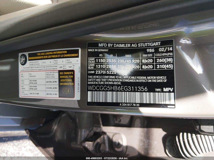 MERCEDES-BENZ GLK 350 2014 VIN WDCGG5HB6EG311356