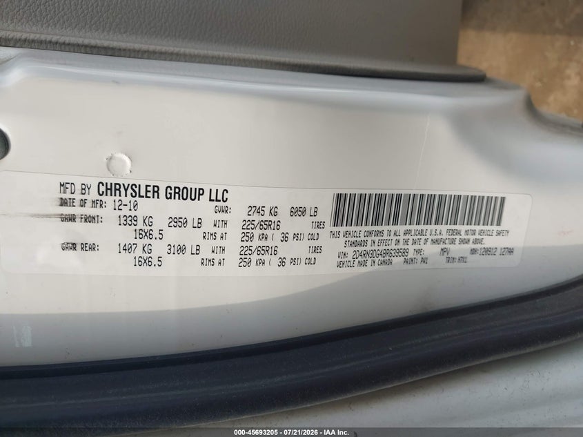 2011 Dodge Grand Caravan Mainstreet VIN: 2D4RN3DG4BR639589 Lot: 45693205