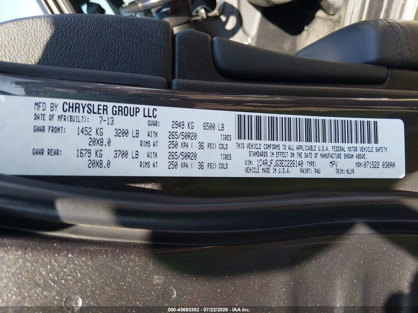 2014 Jeep Grand Cherokee Summit VIN: 1C4RJFJG3EC226140 Lot: 45693302