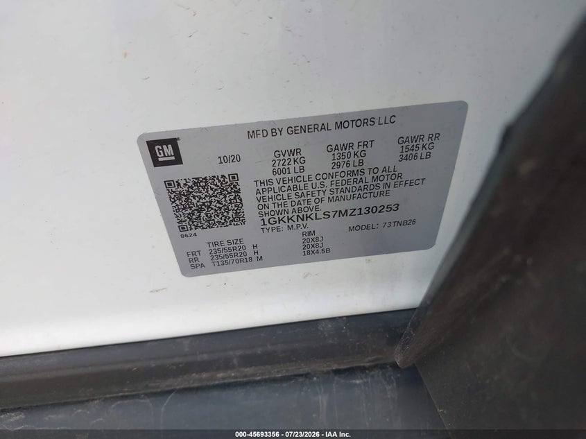 GMC ACADIA 2021 VIN 1GKKNKLS7MZ130253