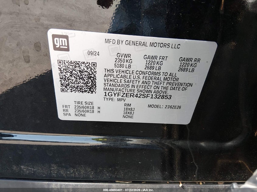 2025 Cadillac Xt4 Fwd Sport VIN: 1GYFZER42SF132853 Lot: 45693401