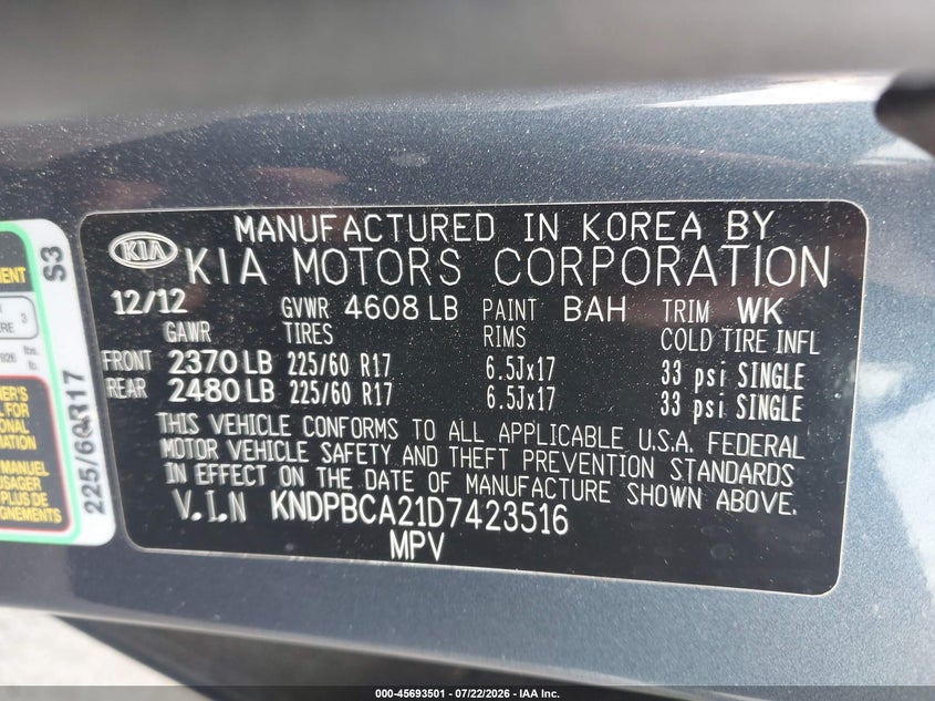 2013 Kia Sportage Lx VIN: KNDPBCA21D7423516 Lot: 45693501