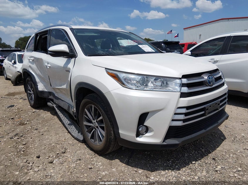 2019 Toyota Highlander Hybrid Xle, Переворот, IAAI, VIN 5TDJGRFH6KS059510