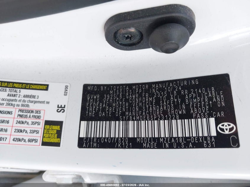 2025 TOYOTA COROLLA SEDAN 2.0L I-4 DI, DOHC, VVT, 169HP