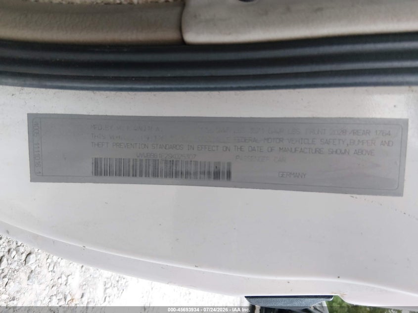 1995 VOLKSWAGEN CABRIO CABRIO 2.0L I4 FI F