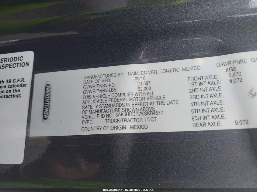2019 FREIGHTLINER NEW CASCADIA 126 auction photo 8