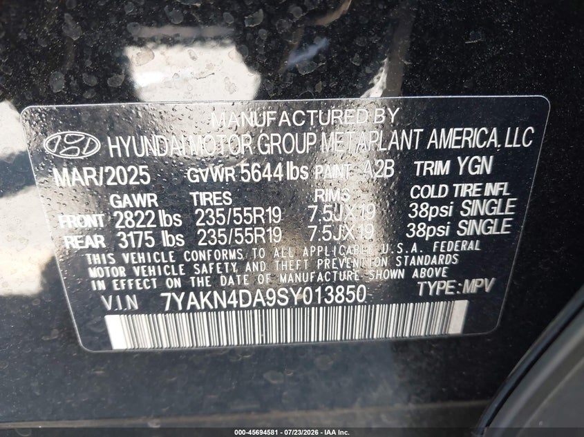 HYUNDAI IONIQ 5 2025 VIN 7YAKN4DA9SY013850