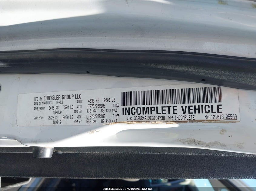 2014 Ram 2500 Tradesman VIN: 3C7WR4AJXEG184738 Lot: 45695325