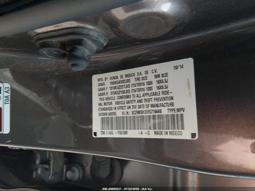 HONDA CR-V 2014 VIN 3CZRM3H35EG716448