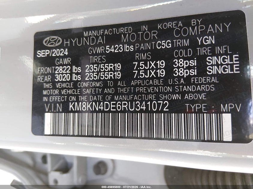 2024 Hyundai Ioniq 5 Sel VIN: KM8KN4DE6RU341072 Lot: 45695800