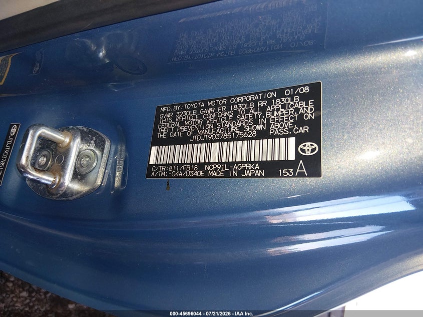 2008 Toyota Yaris VIN: JTDJT903785175628 Lot: 45696044