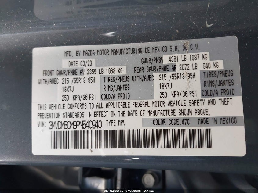 2023 Mazda Cx-30 2.5 S Carbon Edition VIN: 3MVDMBCM9PM540940 Lot: 45696155