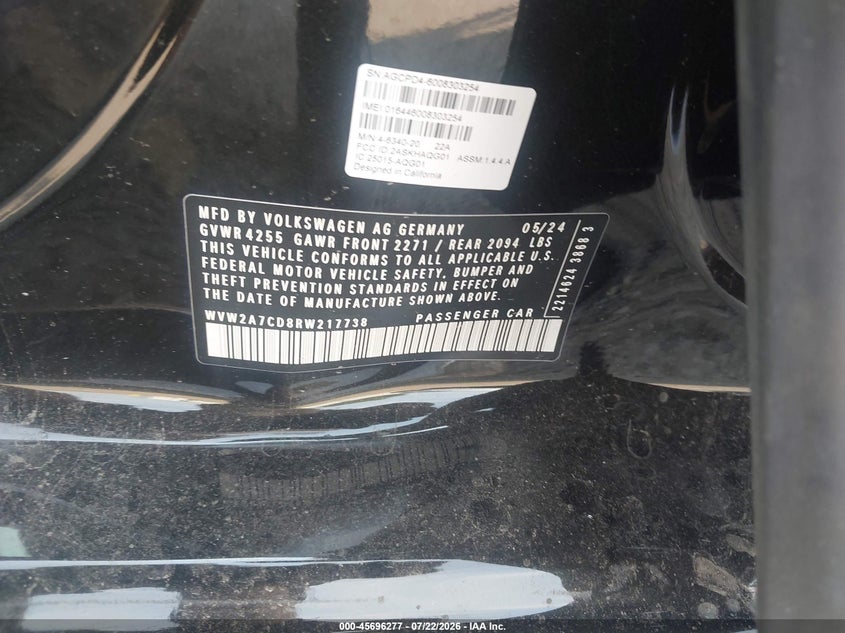 2024 Volkswagen Golf Gti 2.0T 380 Se VIN: WVW2A7CD8RW217738 Lot: 45696277